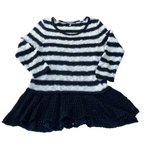 Anthropologie Knitted & Knotted Striped Peplum Sweater Top Sz S Shress B/W